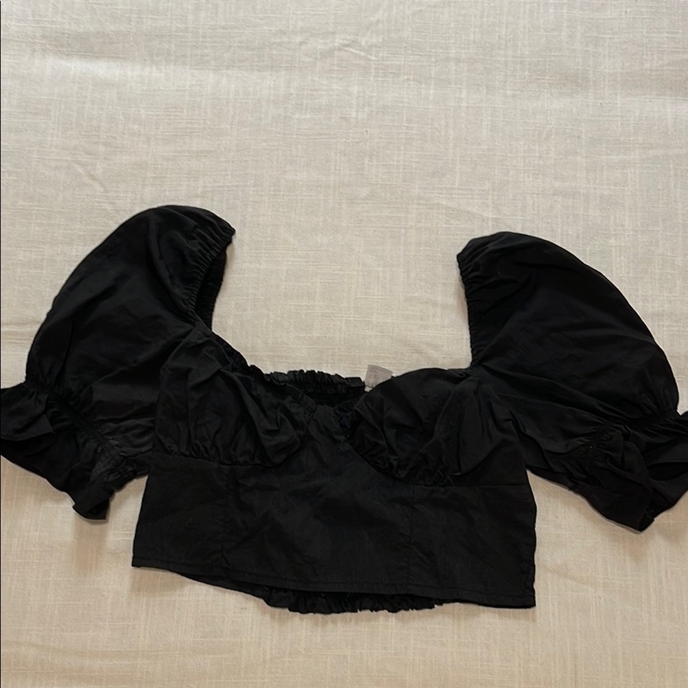 H&M Black Puff Sleeve Bustier Crop Top